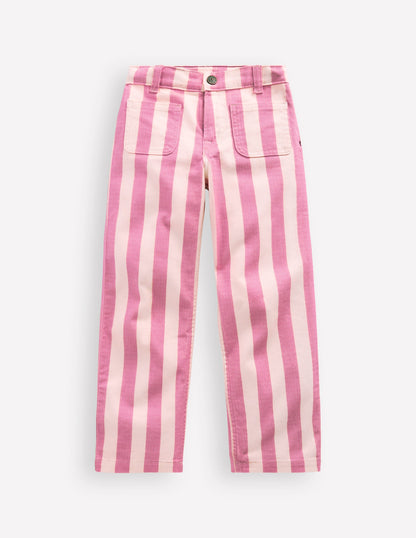 Patch Pocket Straight Jeans-Pink/Ivory Stripe-4