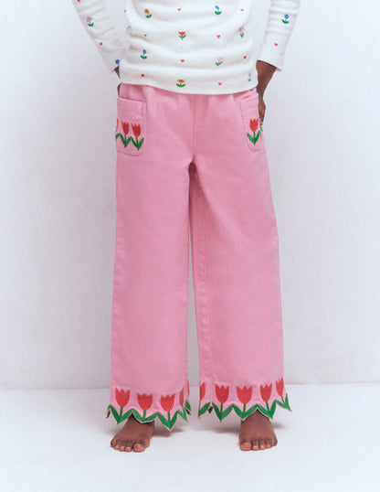 Wide Leg Pull-on-Pink Tulips-4