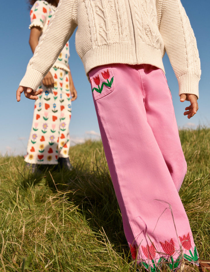 Wide Leg Pull-on-Pink Tulips