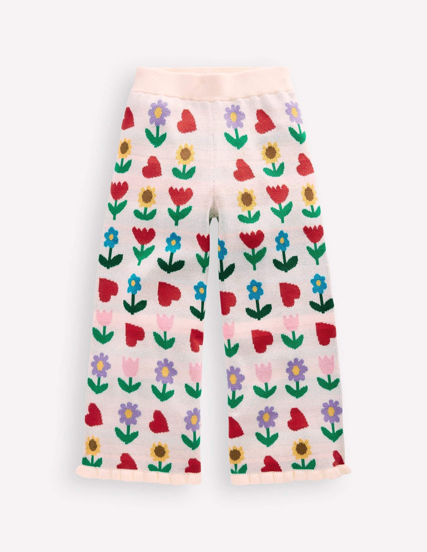 Flared Knitted Trousers-Ecru Marl Sunflower Garden