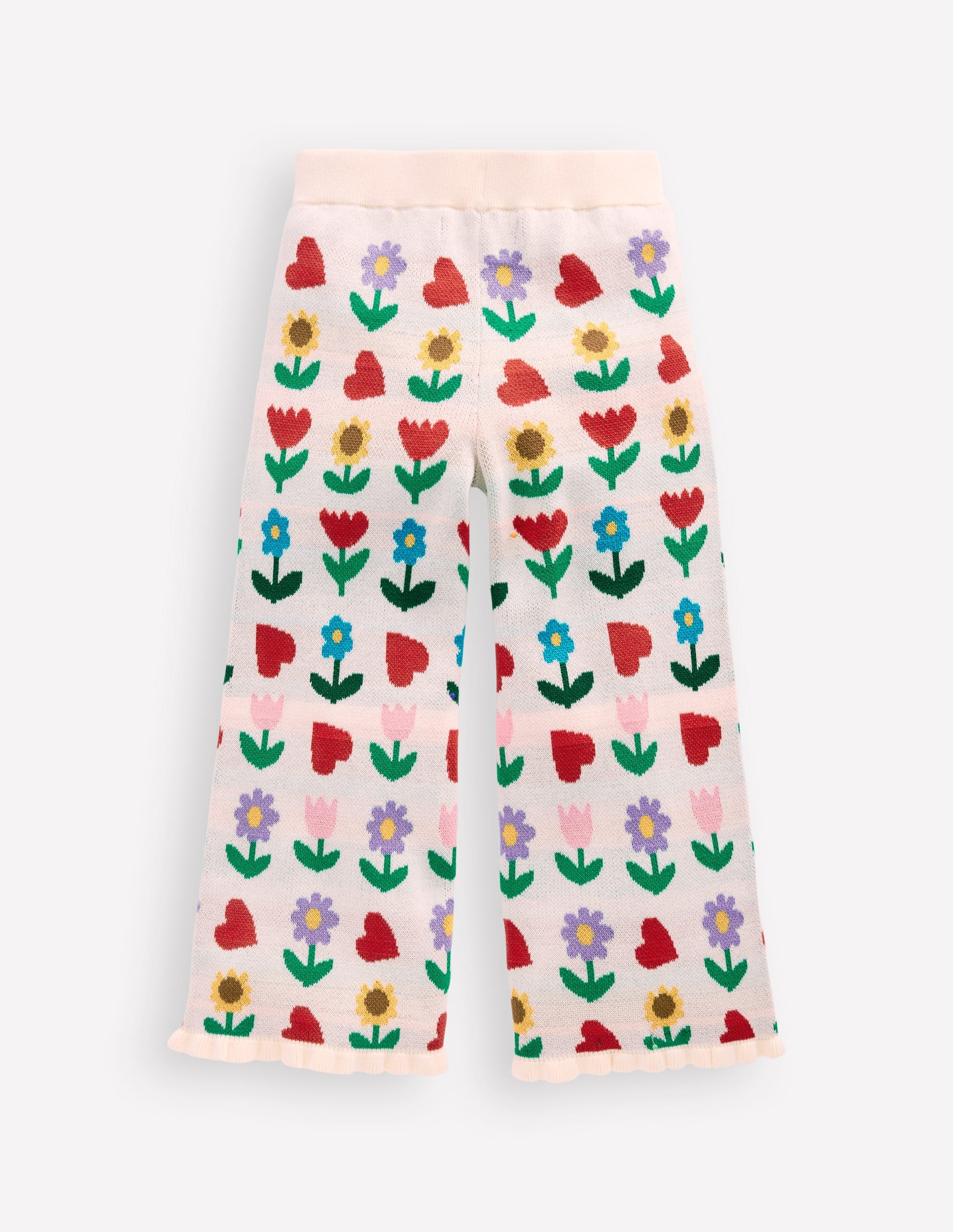 Flared Knitted Trousers-Ecru Marl Sunflower Garden-6