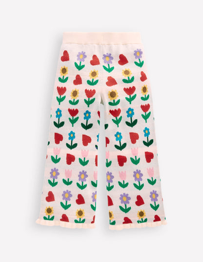 Flared Knitted Trousers-Ecru Marl Sunflower Garden-6