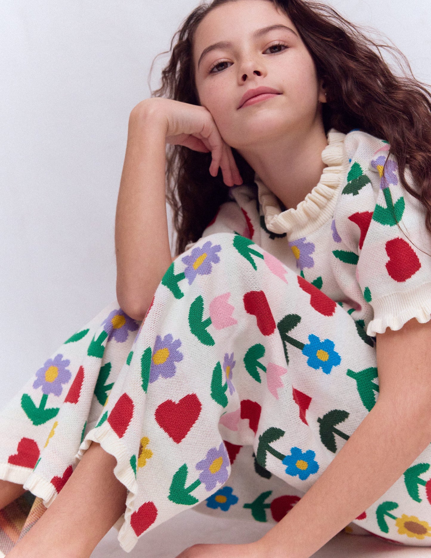 Flared Knitted Trousers-Ecru Marl Sunflower Garden