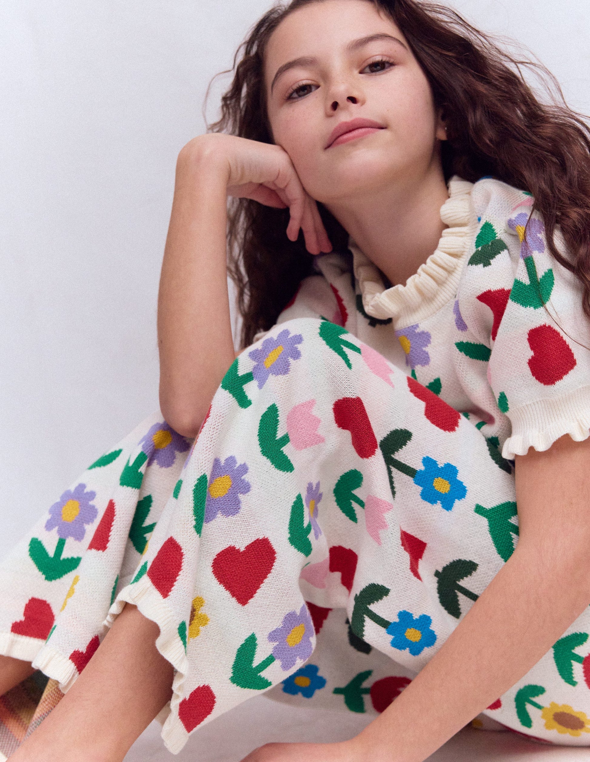 Flared Knitted Trousers-Ecru Marl Sunflower Garden-3