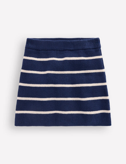 Knitted Skirt-College Navy and Ivory Stripe