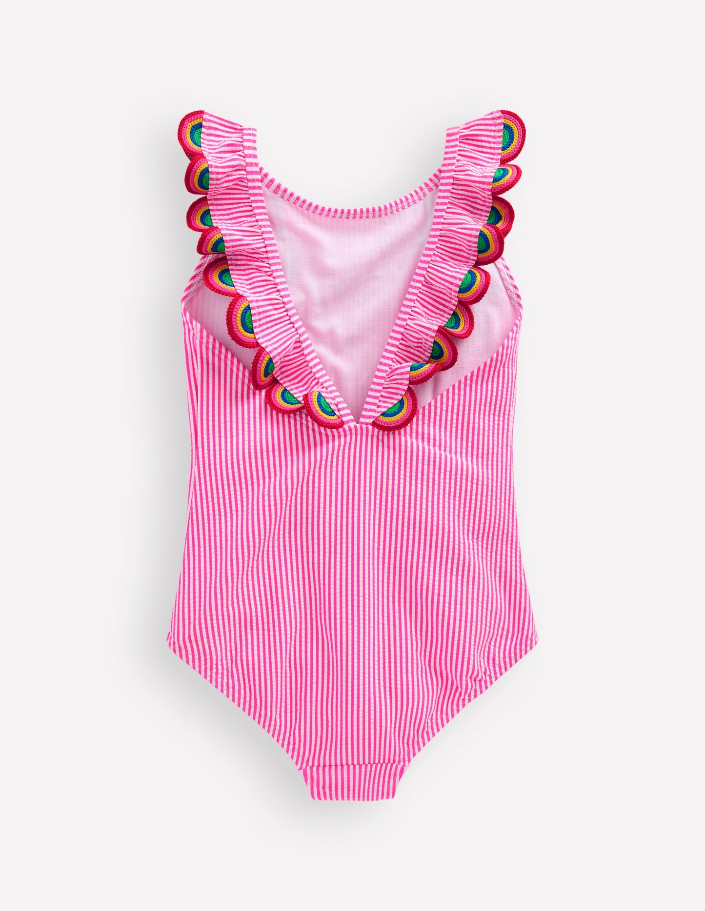 Flutter Trim Swimsuit-Ticking Stripe Rainbow
