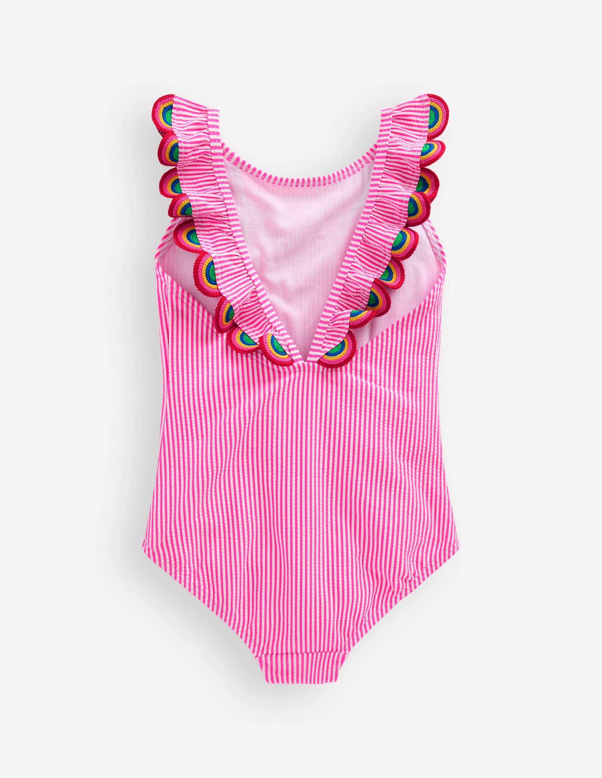 Flutter Trim Swimsuit-Ticking Stripe Rainbow - Image 2