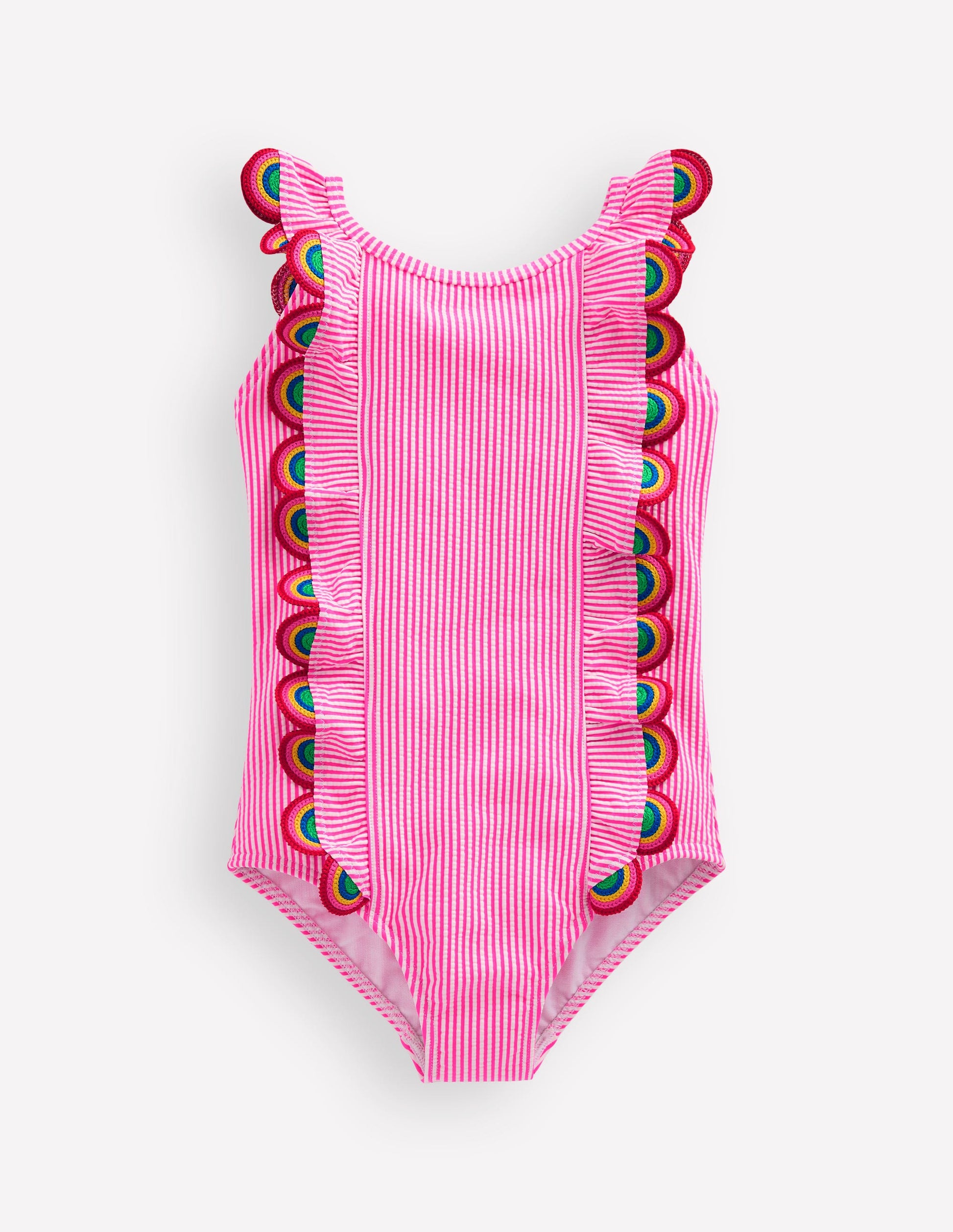 Flutter Trim Swimsuit-Ticking Stripe Rainbow-1