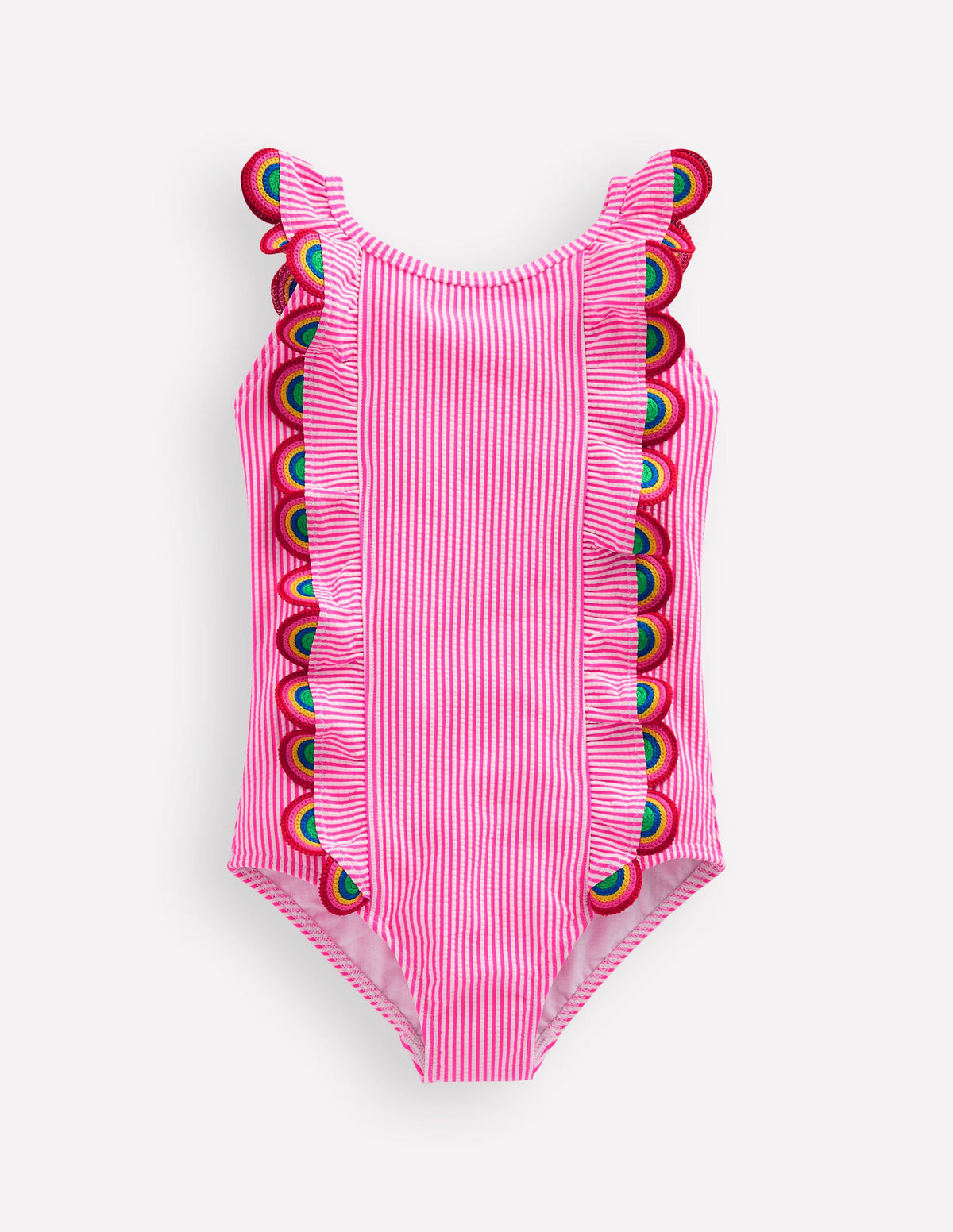 Flutter Trim Swimsuit-Ticking Stripe Rainbow - Image 1