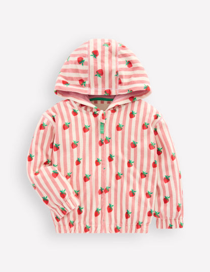 Relaxed Towelling Hoodie-Blush Strawberry Stripe-1