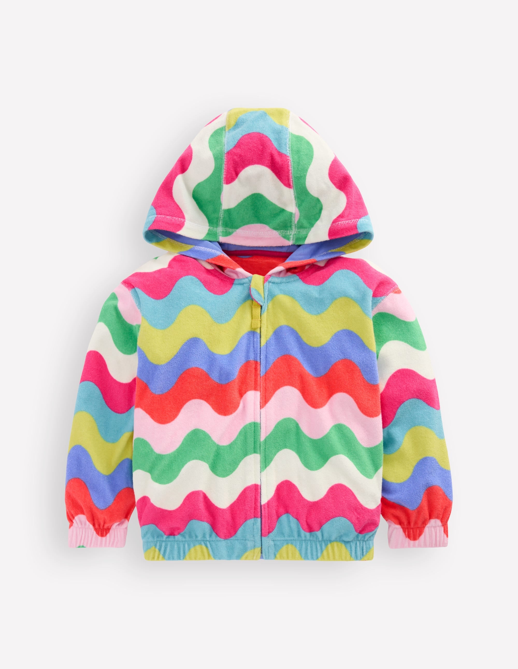 Relaxed Towelling Hoodie-Multi Wave Stripe - Image 1