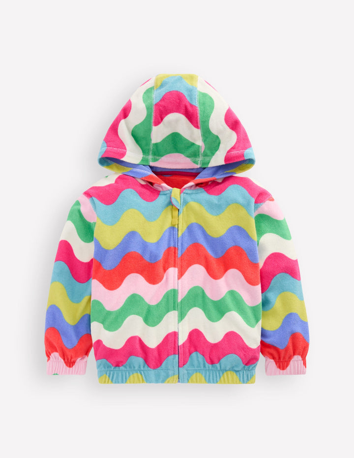 Relaxed Towelling Hoodie-Multi Wave Stripe