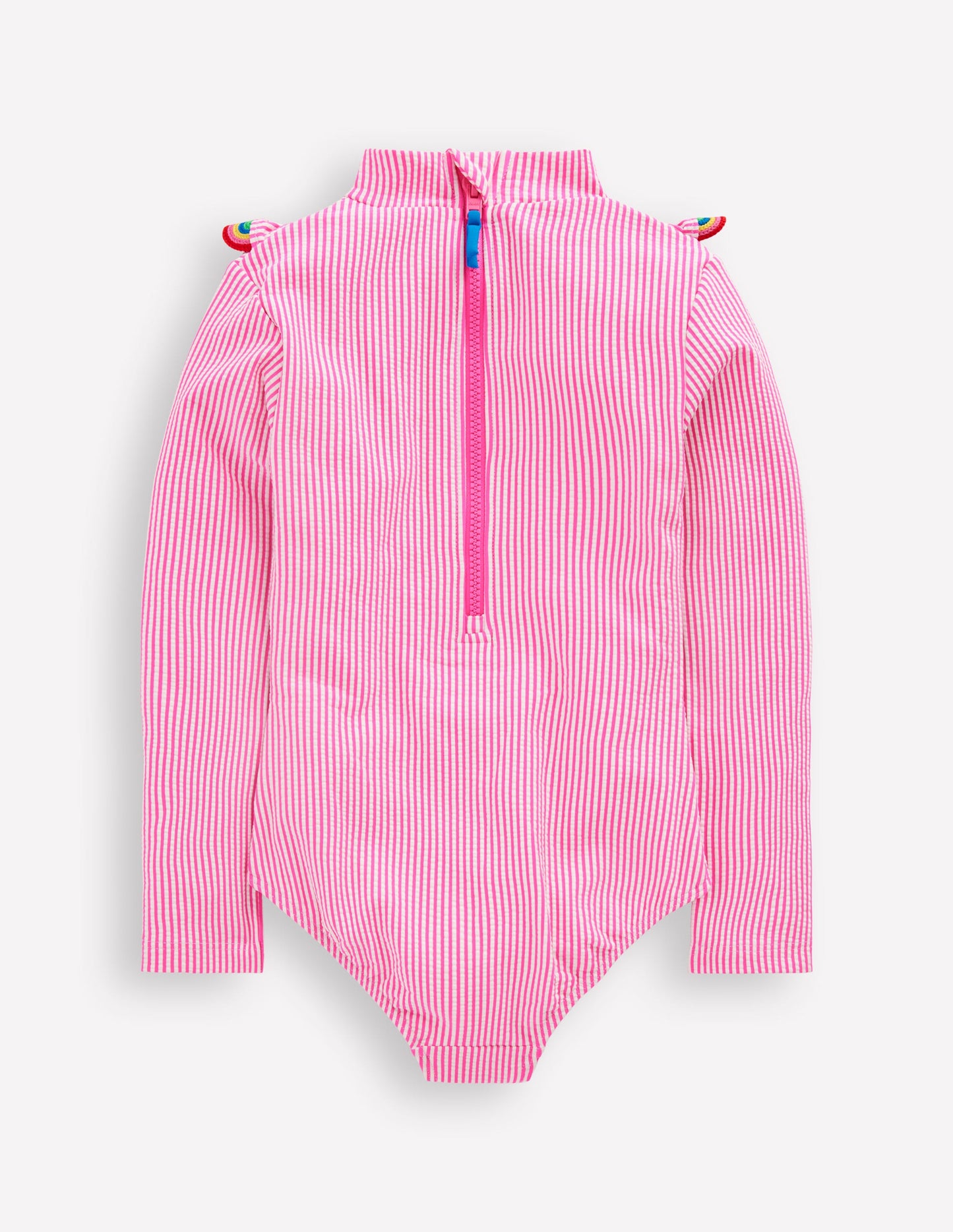 Long Sleeve Frill Swimsuit-Pink Glo Stripe Rainbow