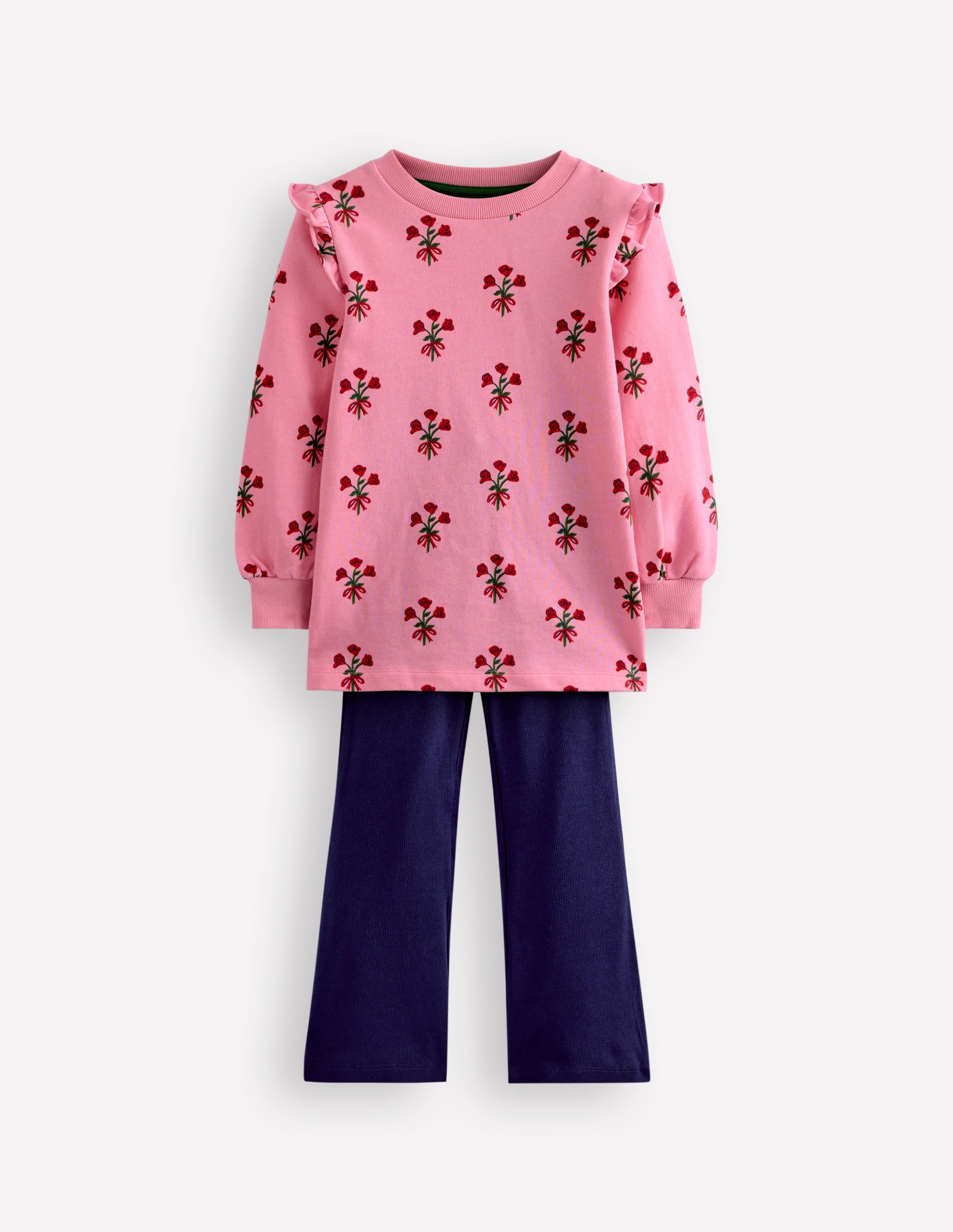 Sweat Tunic and Flare Set-Pink Posy - Image 1