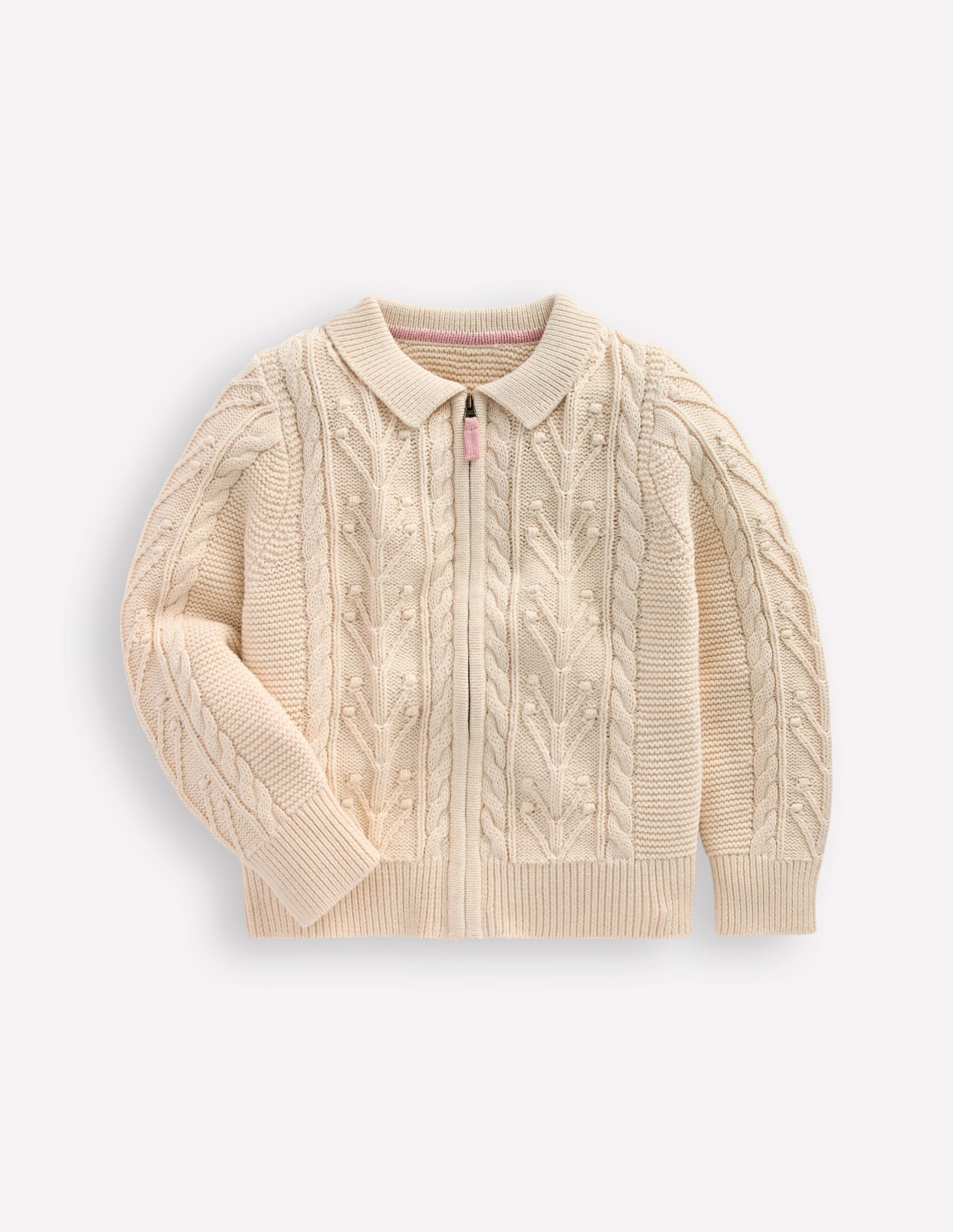 Collared Cable Zip-up-Ecru Marl - Image 4