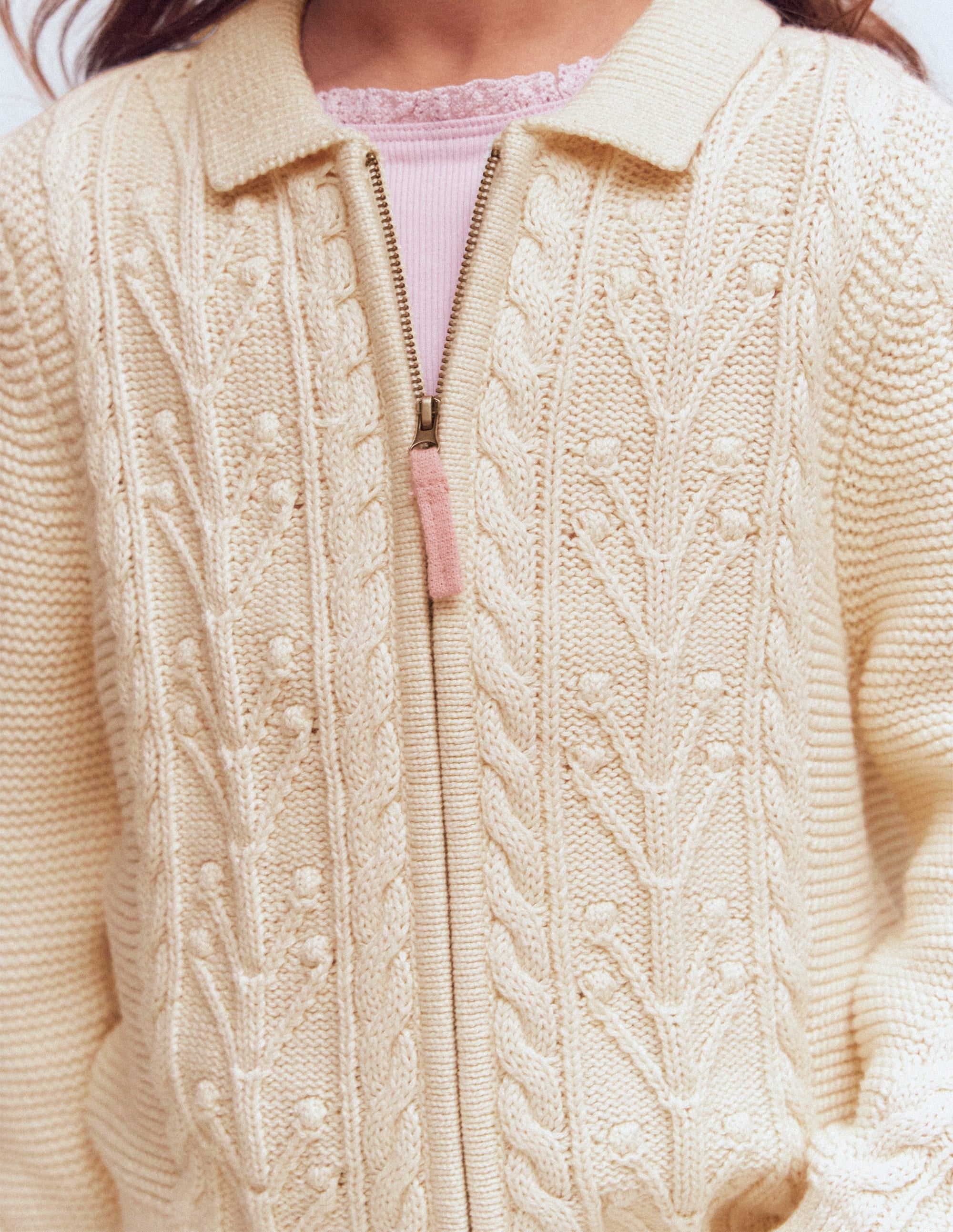 Collared Cable Zip-up-Ecru Marl - Image 2