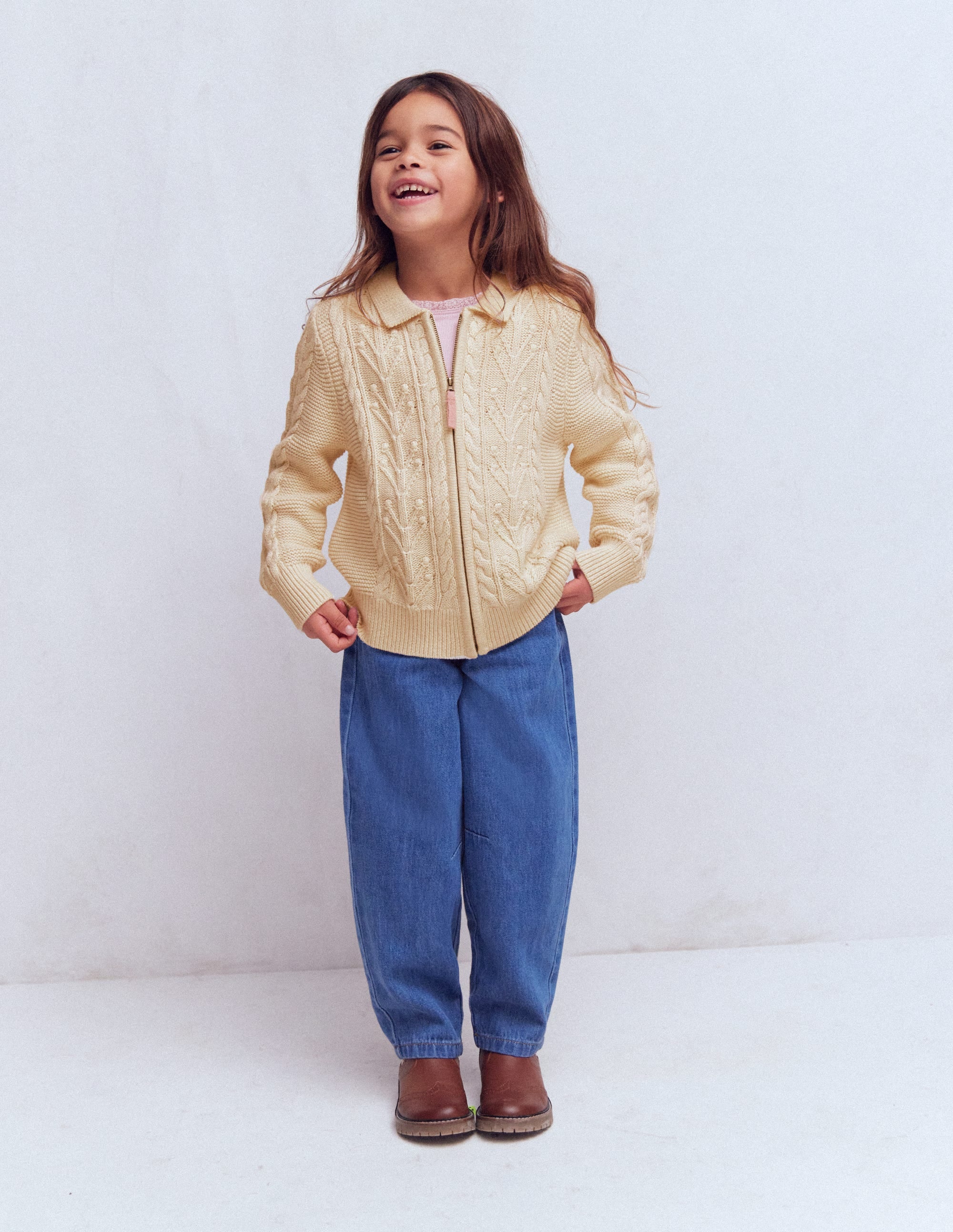 Collared Cable Zip-up-Ecru Marl - Image 3