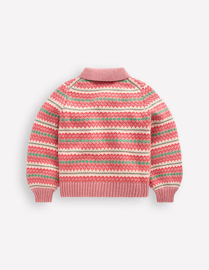 Collared Fair Isle Cardigan-Vintage Pink-6