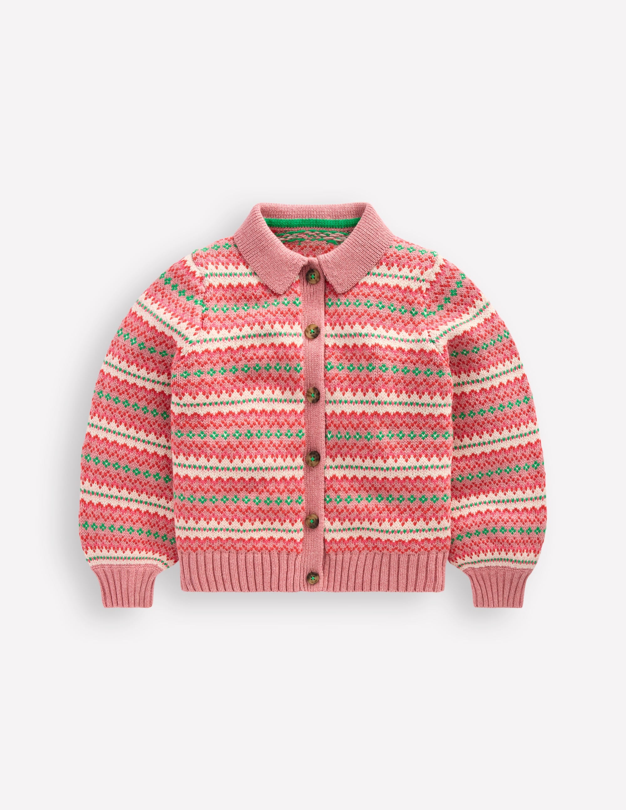 Collared Fair Isle Cardigan-Vintage Pink - Image 5