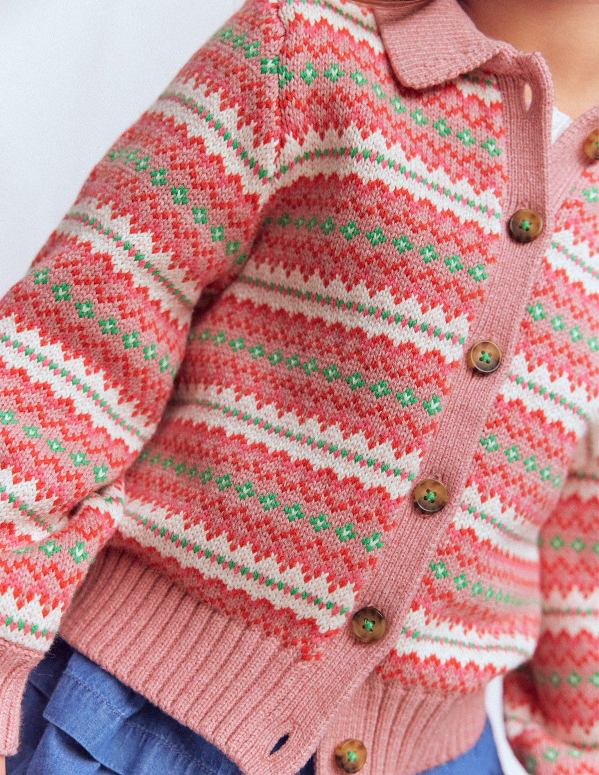 Collared Fair Isle Cardigan-Vintage Pink - Image 2