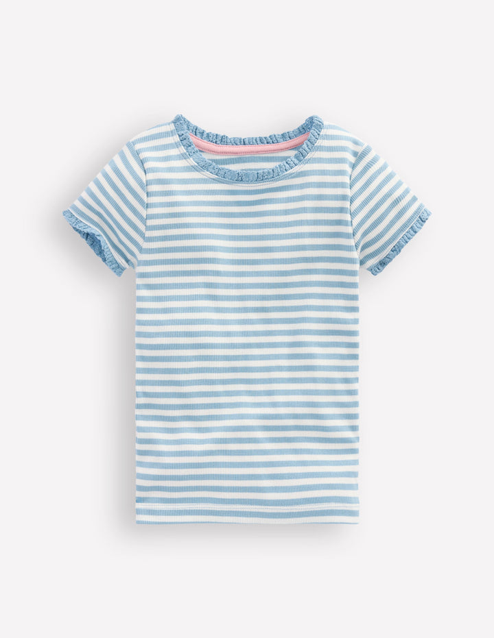 Short Sleeve Ribbed T-shirt-Glacier Blue Stripe