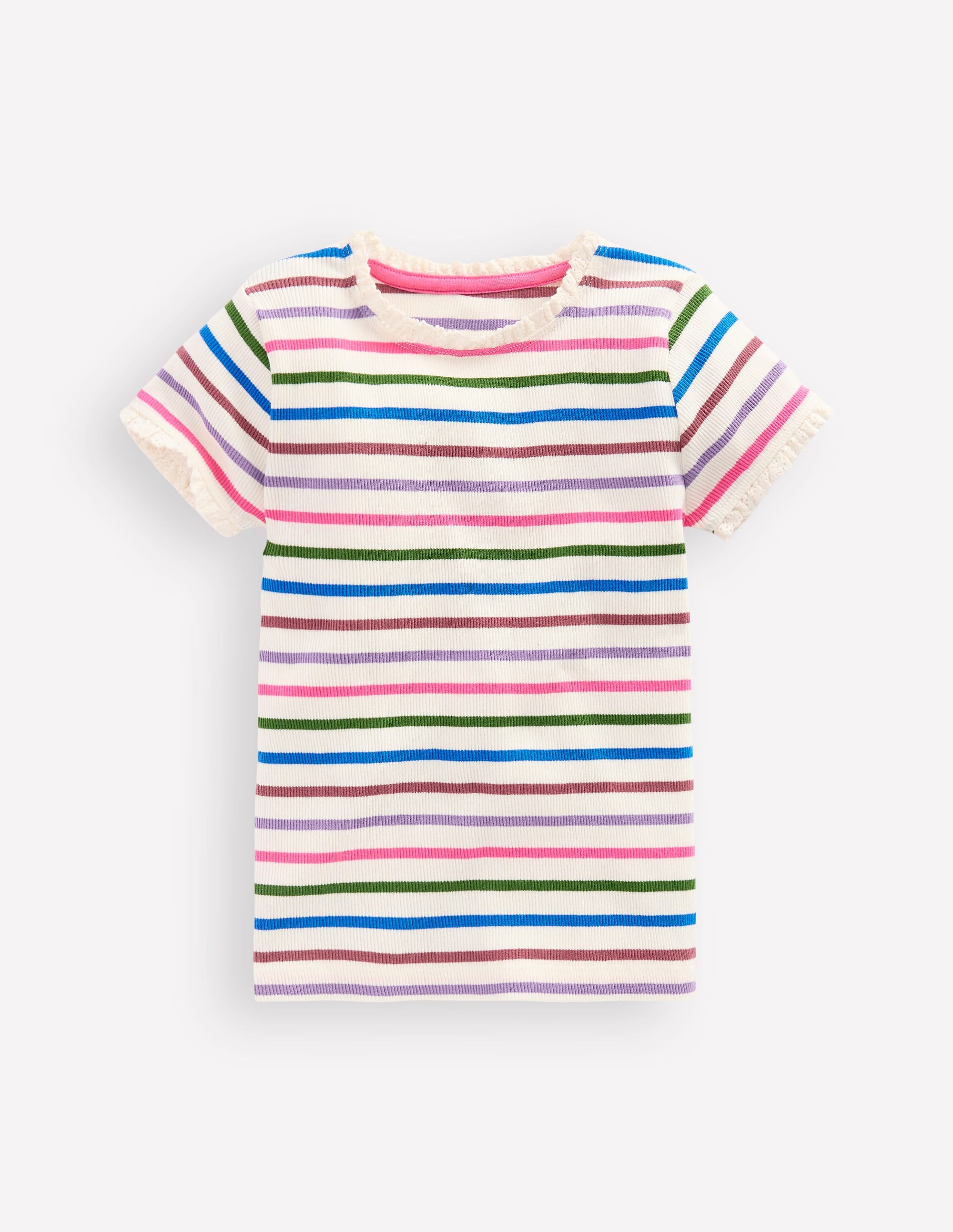 Short Sleeve Ribbed T-shirt-Multi Stripe - Image 1