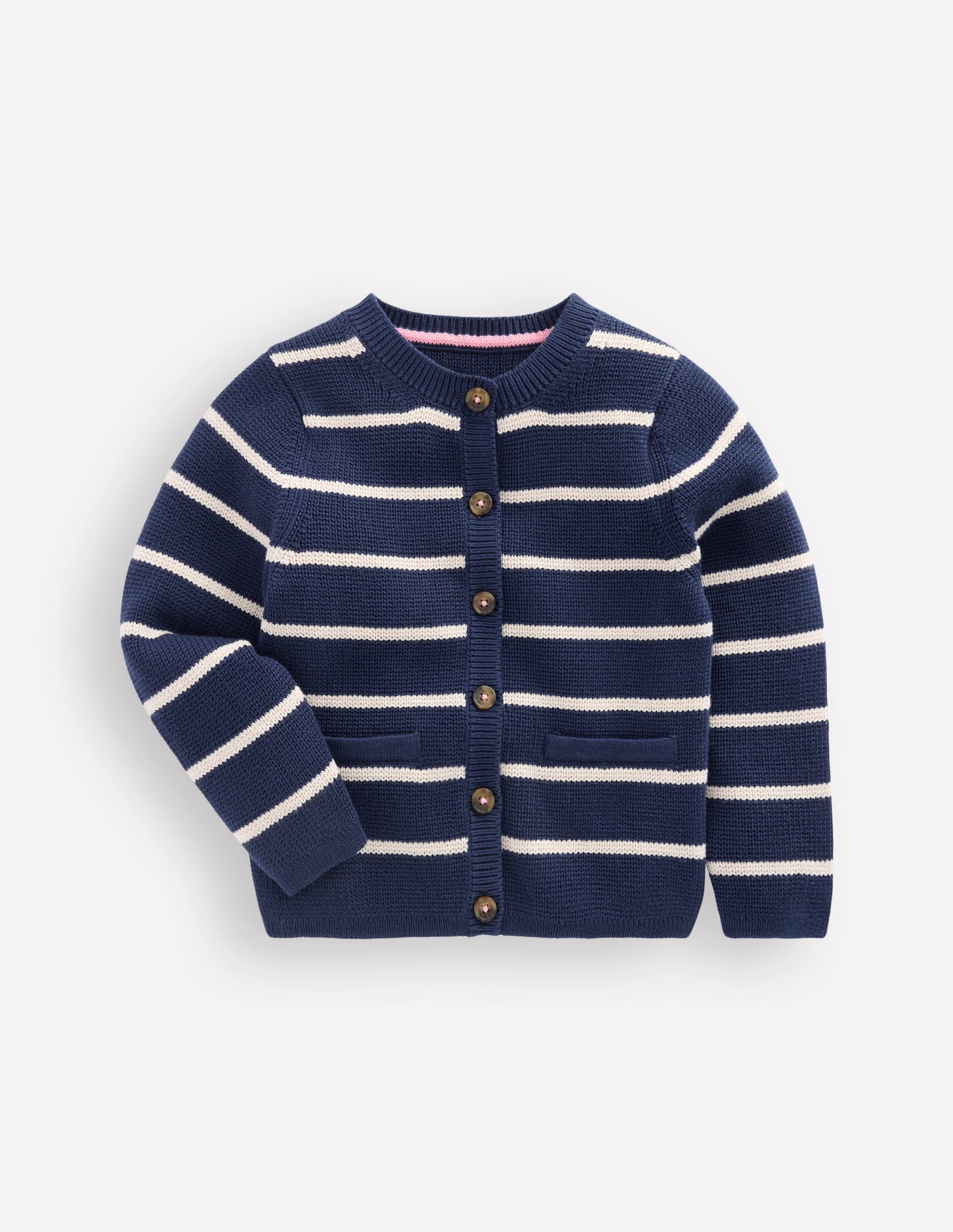 Crew Neck Knitted Jacket-College Navy/Soft Ivory Stripe-4