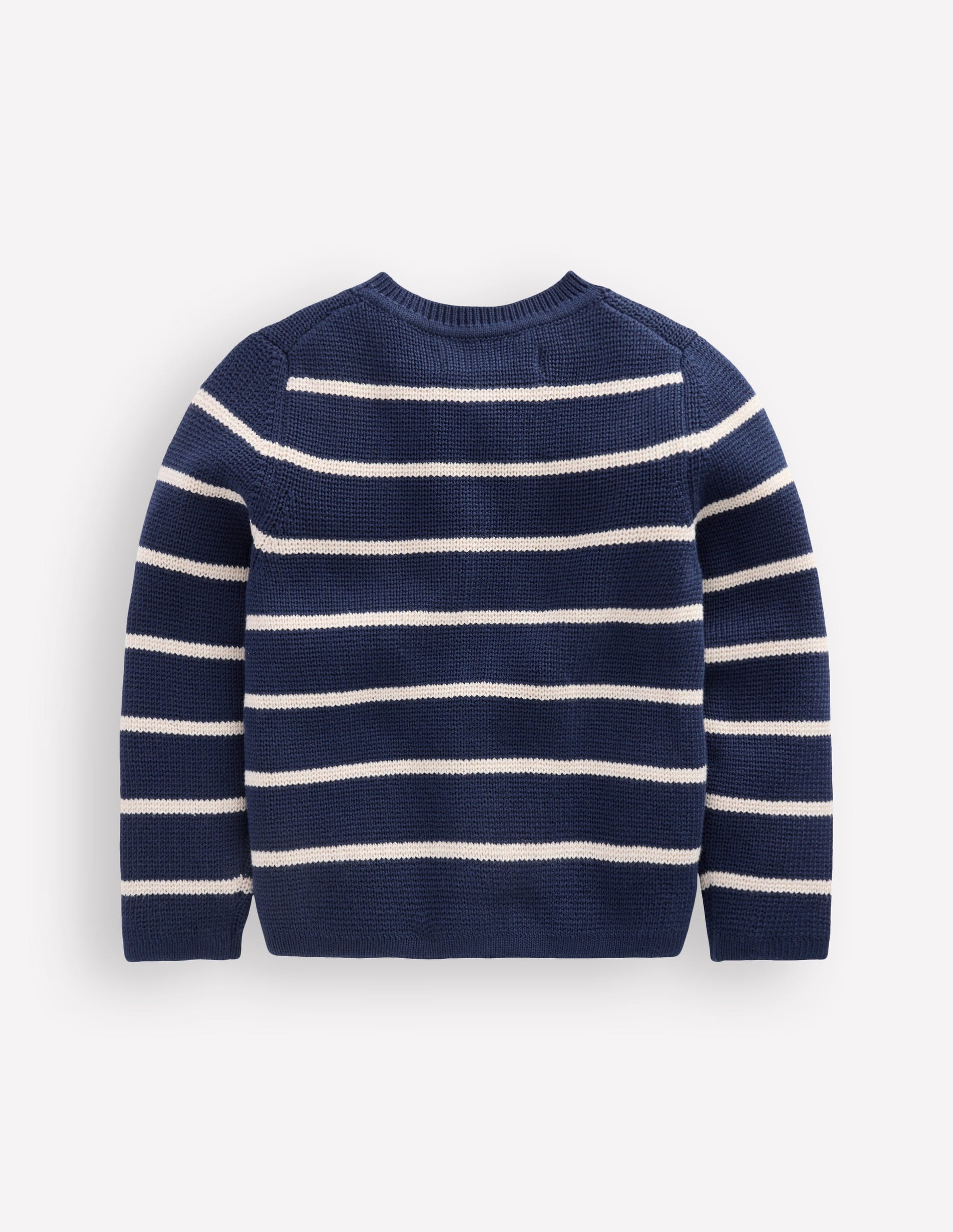Crew Neck Knitted Jacket-College Navy/Soft Ivory Stripe-5