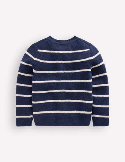 Crew Neck Knitted Jacket-College Navy/Soft Ivory Stripe-5