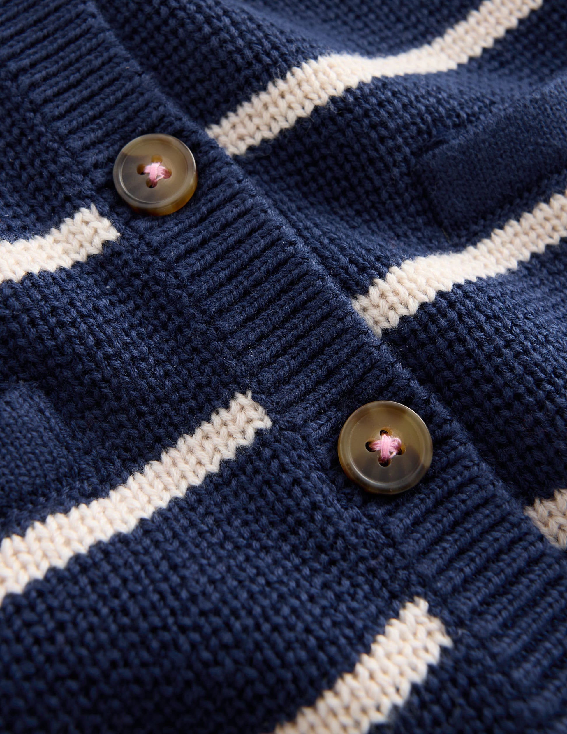 Crew Neck Knitted Jacket-College Navy/Soft Ivory Stripe-6