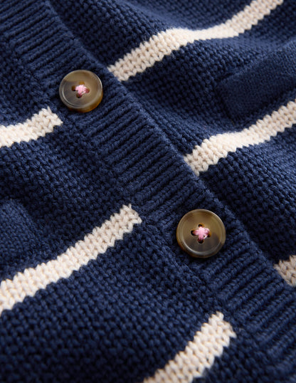 Crew Neck Knitted Jacket-College Navy/Soft Ivory Stripe-6