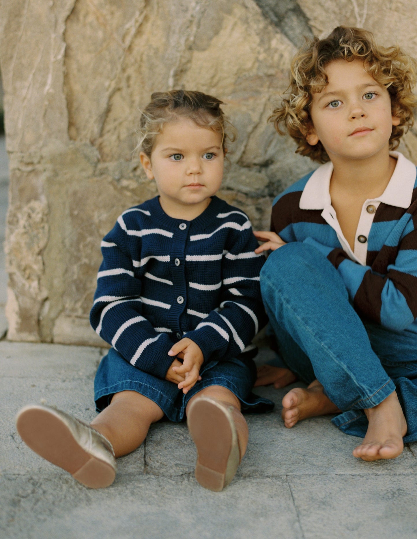 Crew Neck Knitted Jacket-College Navy/Soft Ivory Stripe