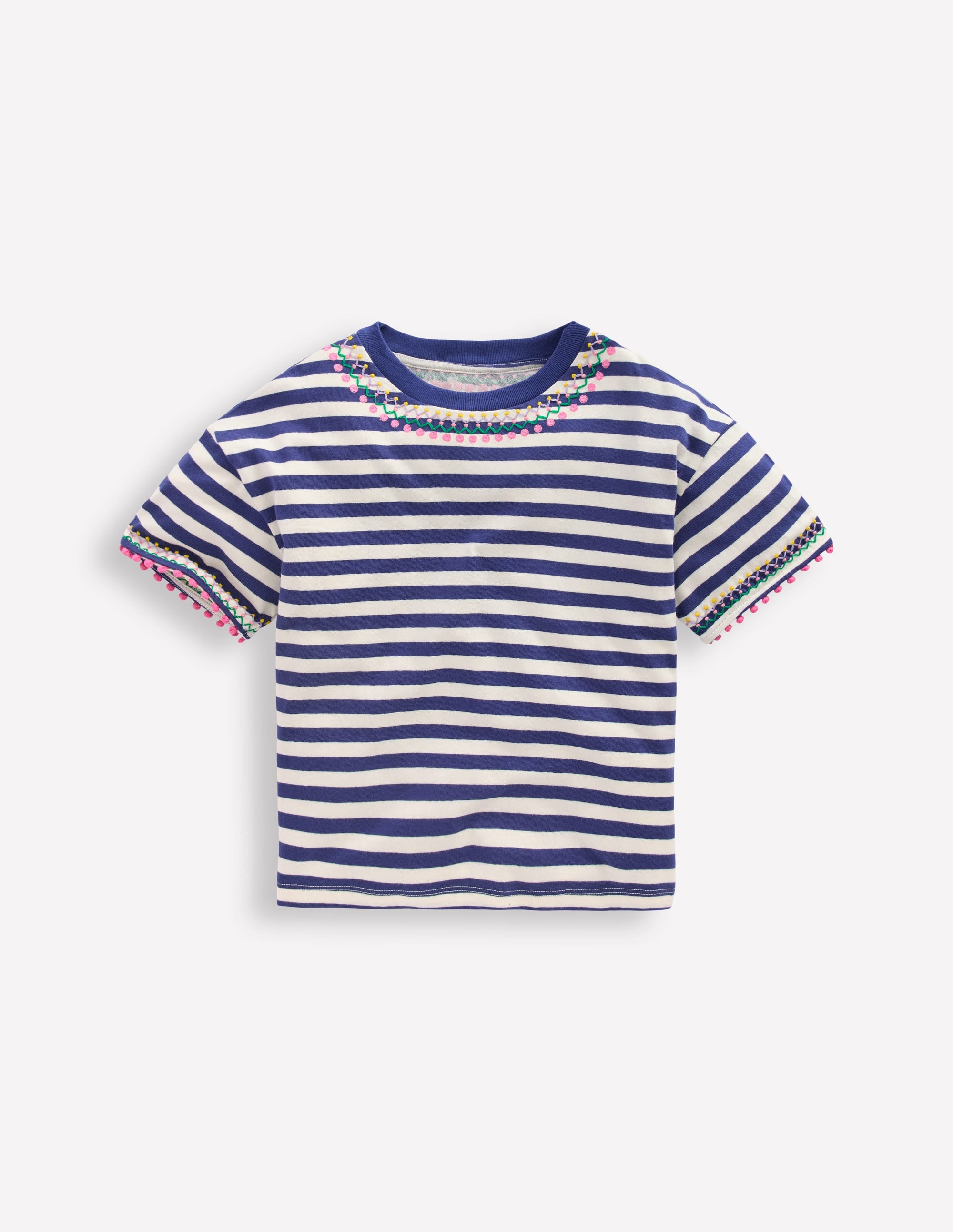 Relaxed Embroidered T-shirt-Navy Stripe - Image 1