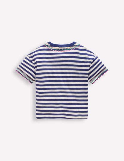 Relaxed Embroidered T-shirt-Navy Stripe-2