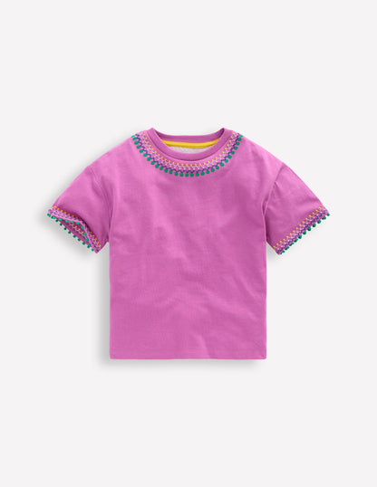 Relaxed Embroidered T-shirt-Radiant Orchid-1