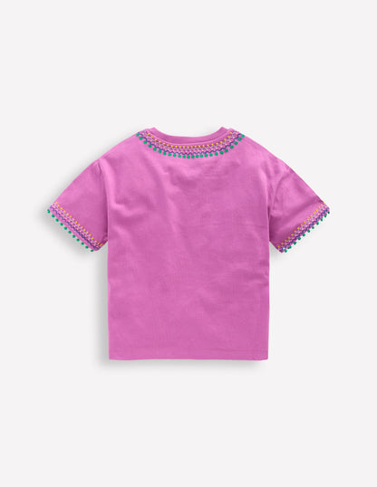 Relaxed Embroidered T-shirt-Radiant Orchid-2