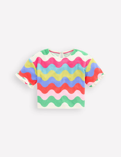 Dropped Shoulder Towelling Top-Multi Wave Stripe-1