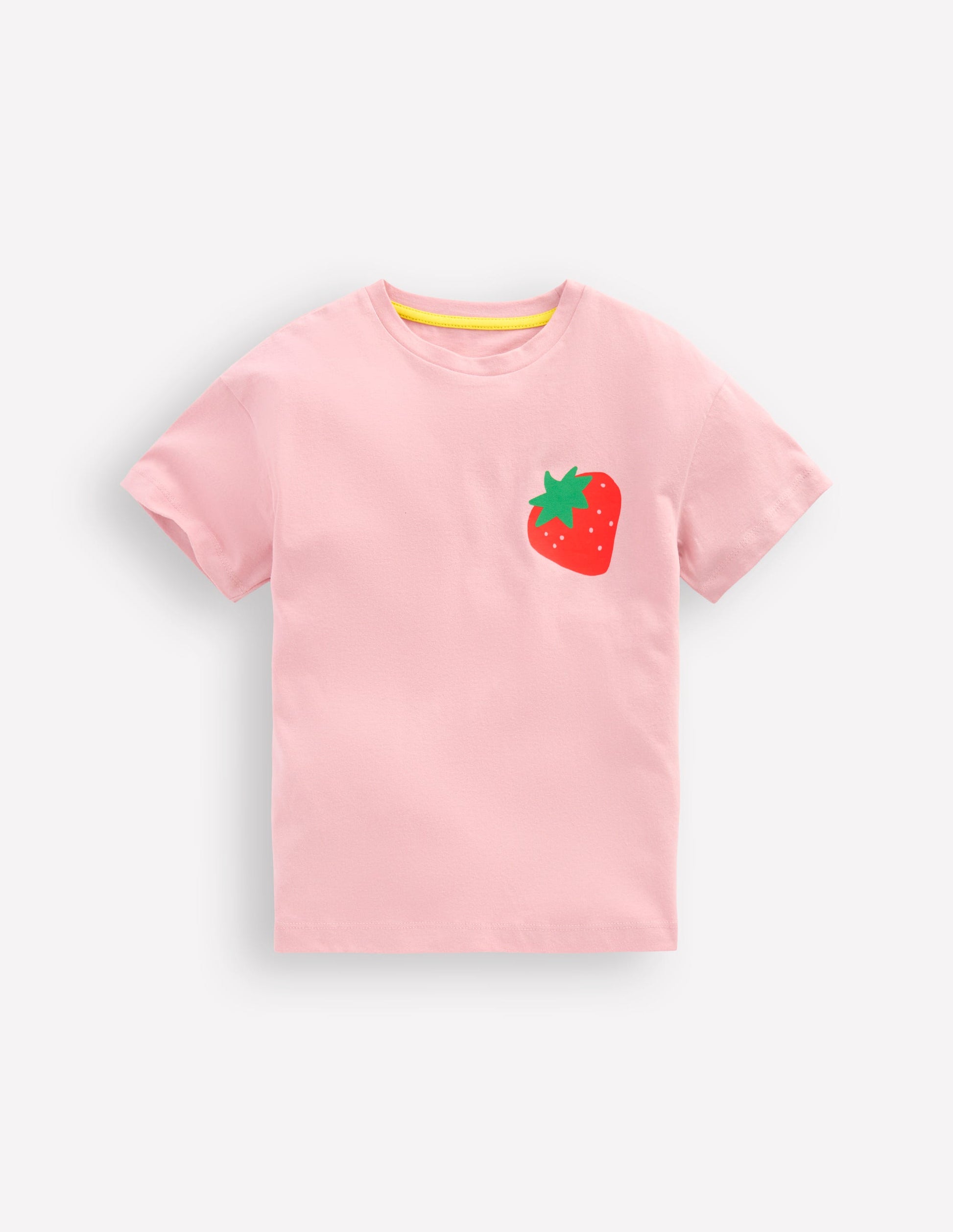 Short Sleeve Printed T-Shirt-Pink Strawberries-1
