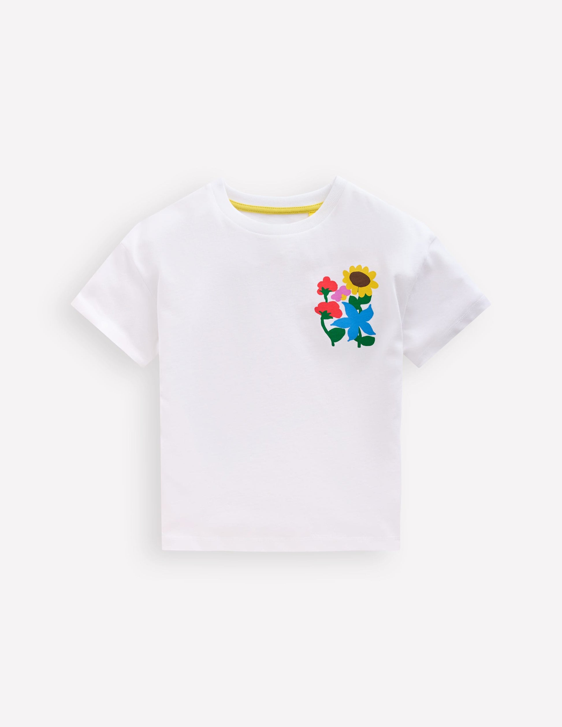 Short Sleeve Printed T-Shirt-White Flowers-1