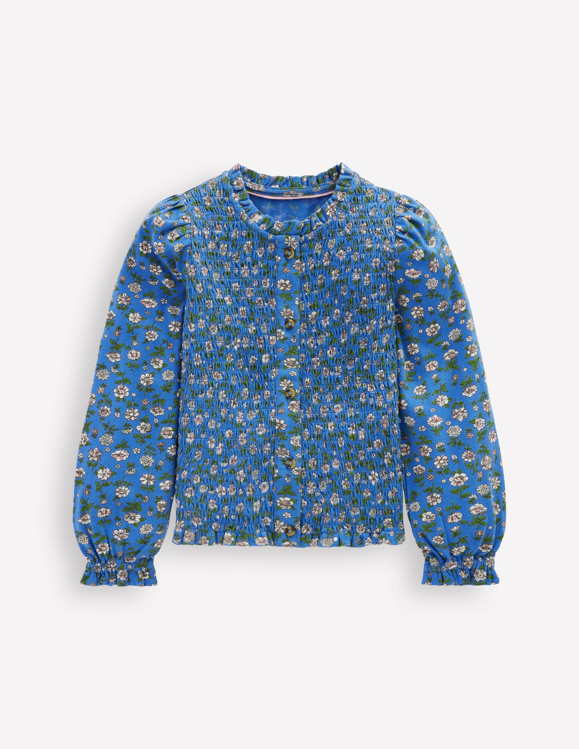 Smocked Jersey Blouse-Delft Garden Flower-4