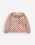 Frill Yoke Blouse-Woodlblock Flower
