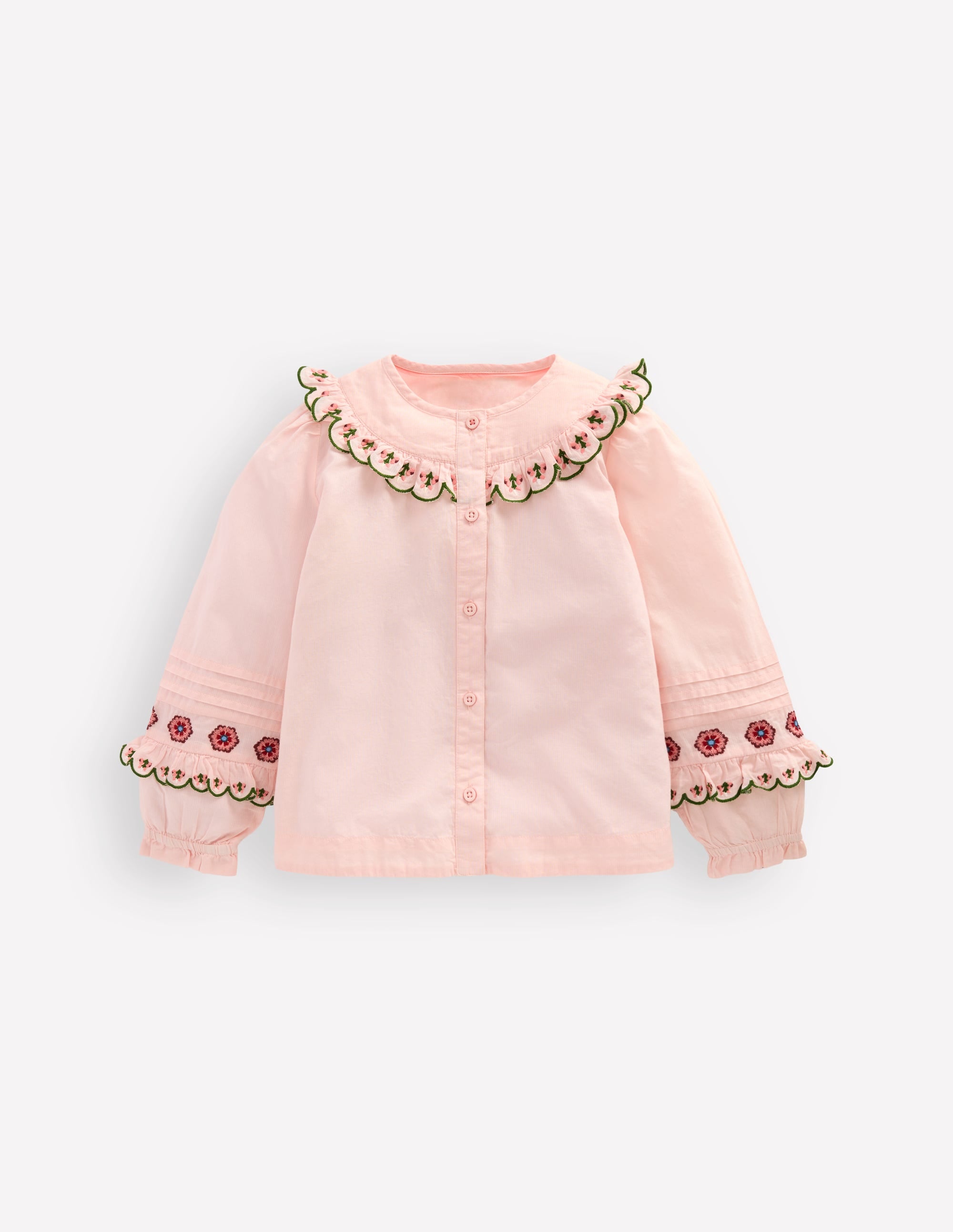 Frill Yoke Blouse-Lotus Embroidery - Image 3