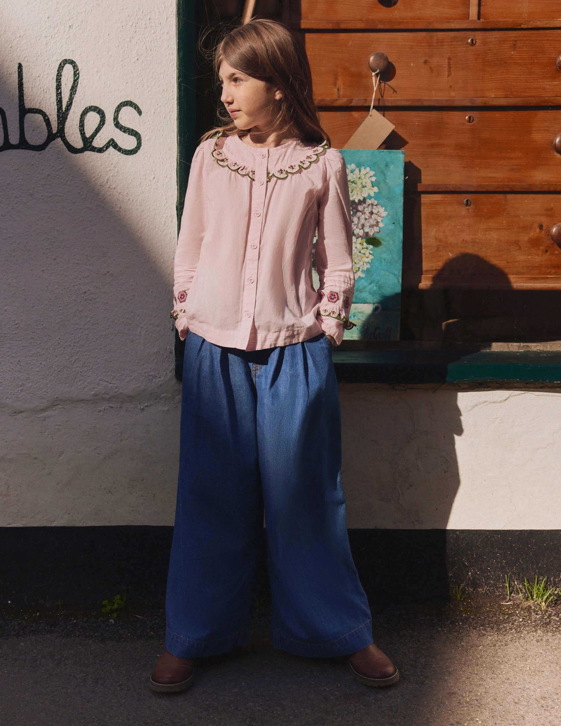 Frill Yoke Blouse-Lotus Embroidery-6