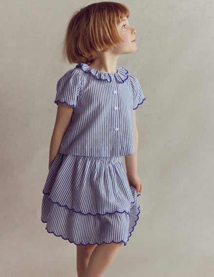 Button-through Blouse-Blue/Ivory Stripe