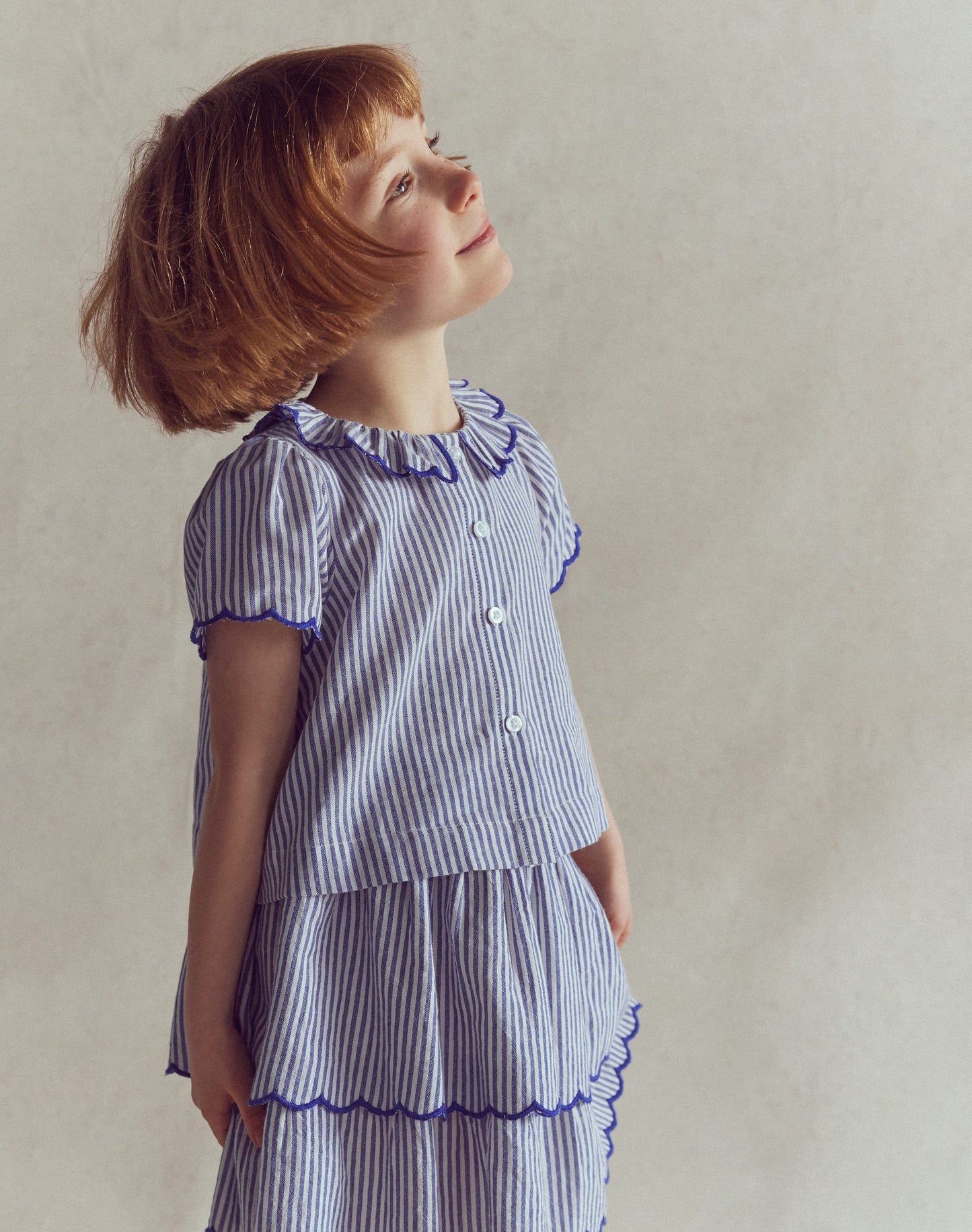 Button-through Blouse-Blue/Ivory Stripe