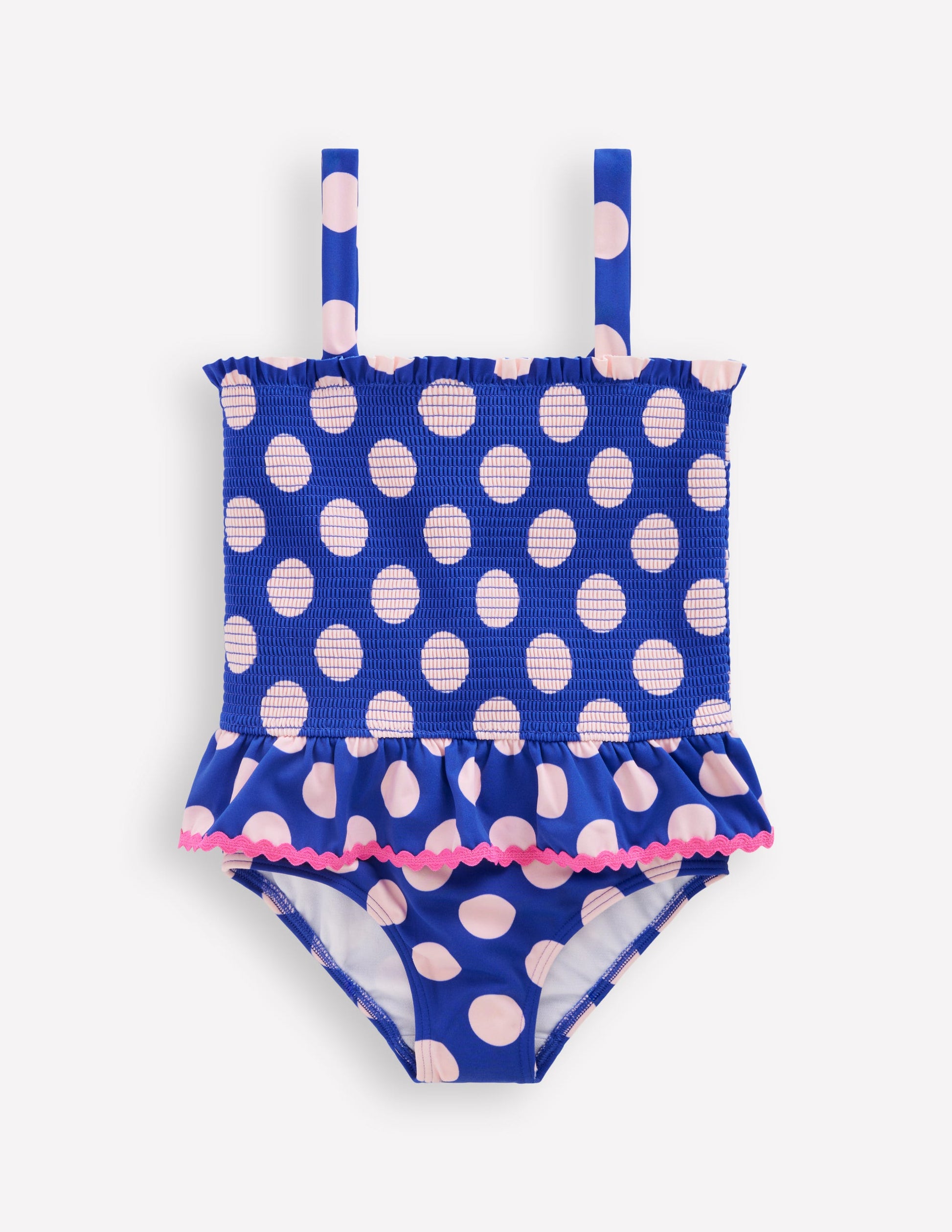 Peplum Smocked Swimsuit-Bright Blue Polka Dot-1