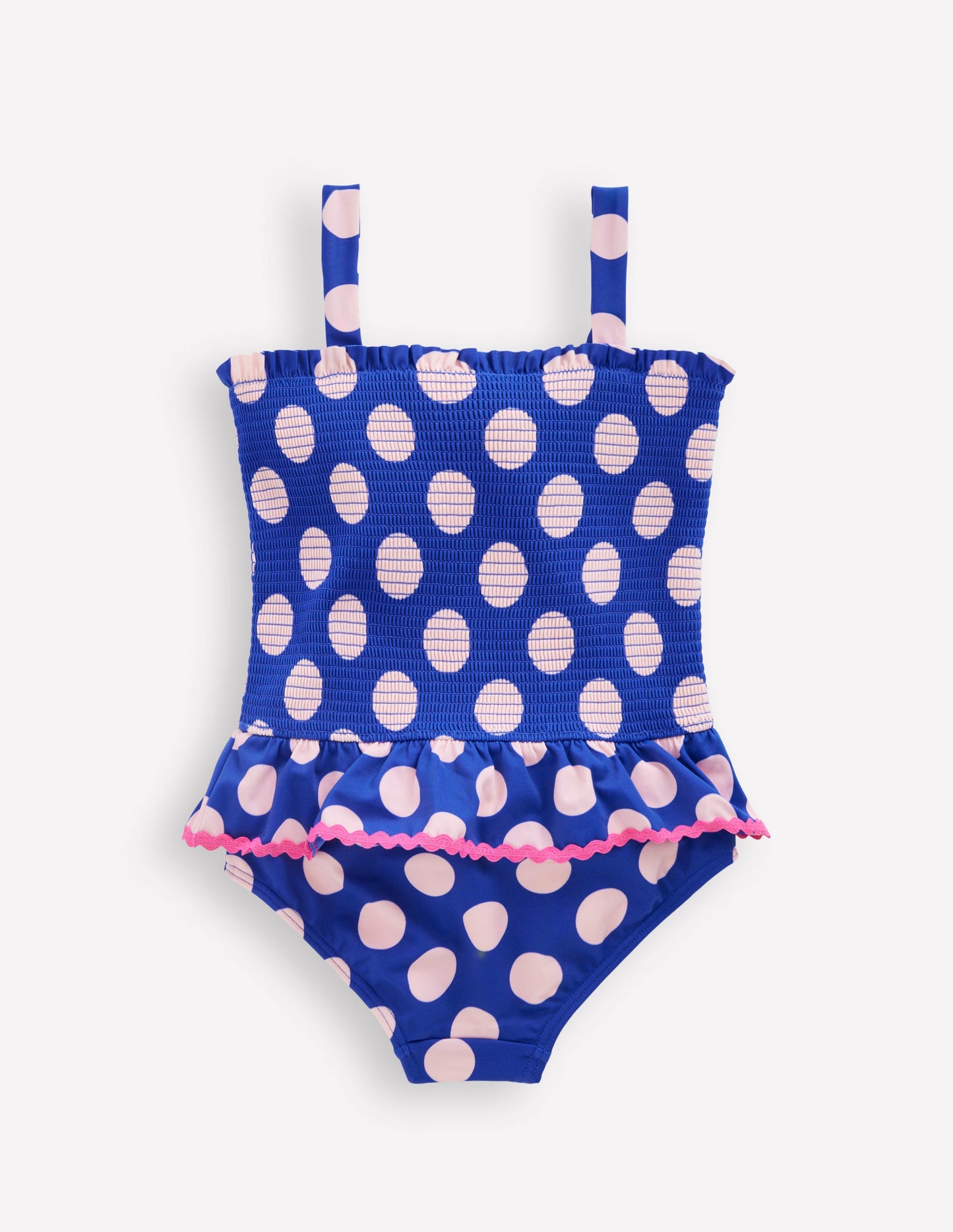 Peplum Smocked Swimsuit-Bright Blue Polka Dot