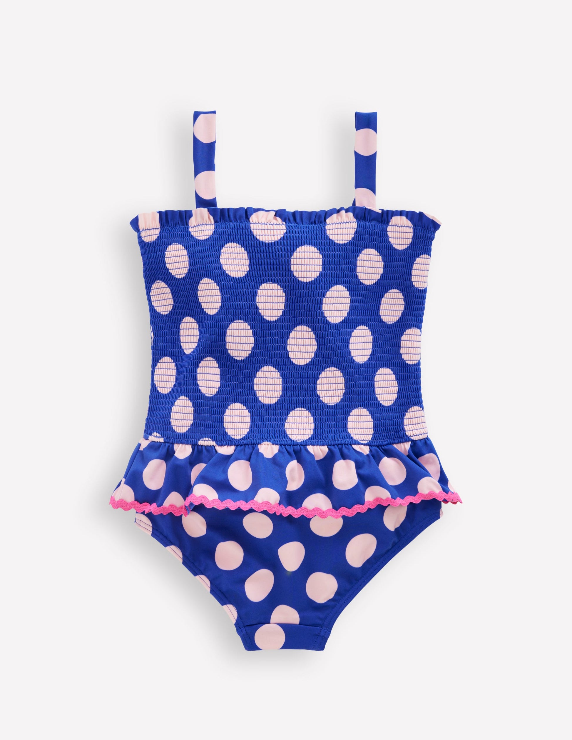 Peplum Smocked Swimsuit-Bright Blue Polka Dot-2