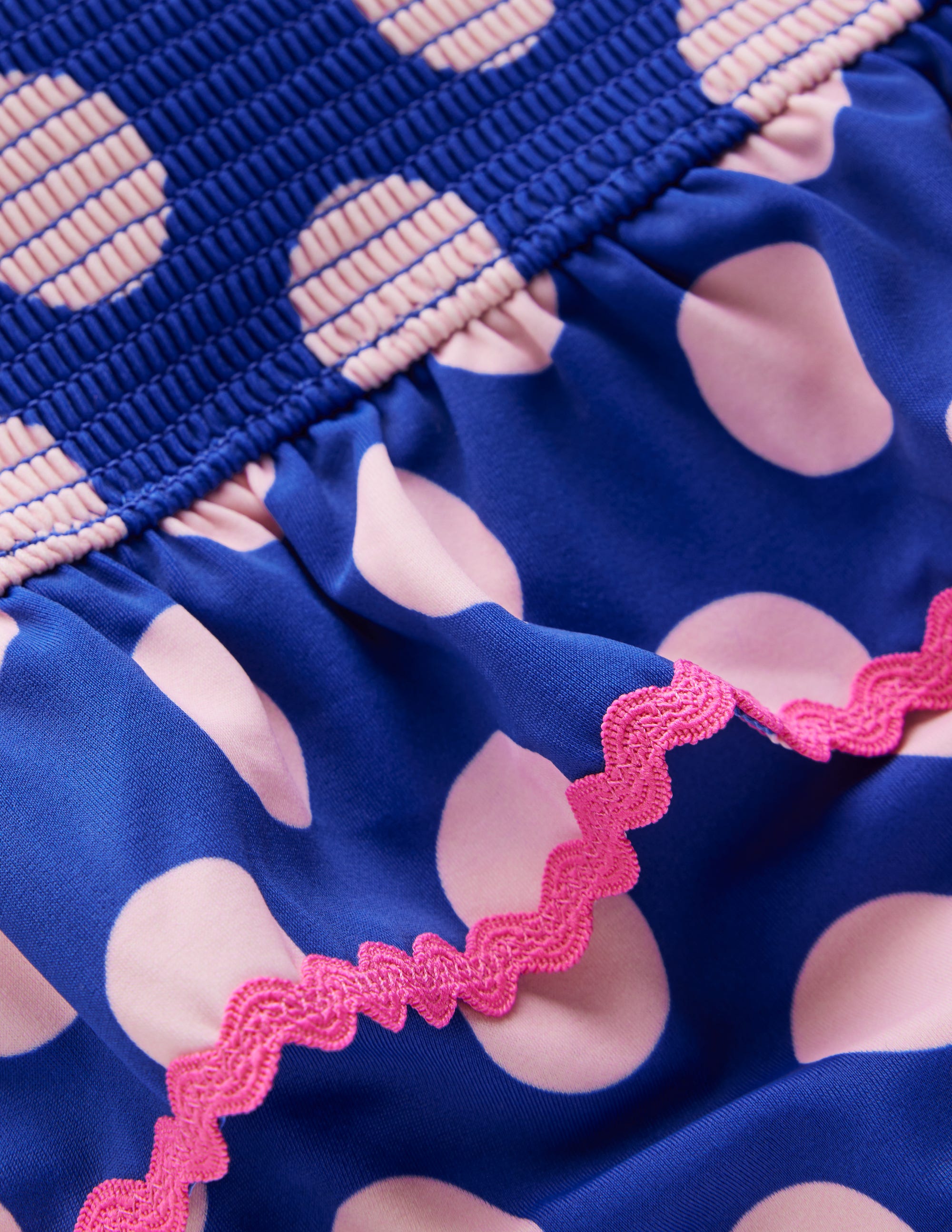 Peplum Smocked Swimsuit - Bright Blue Polka Dot | Boden UK