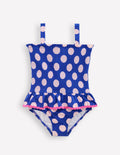 Peplum Smocked Swimsuit-Bright Blue Polka Dot